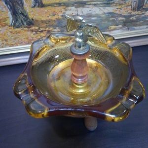 🦅 🚬 Vtg 70s 🔥 Ashtray Amber Glass ✨ Rare Vintage 💎 1970s Cigarette Cigar 🔥